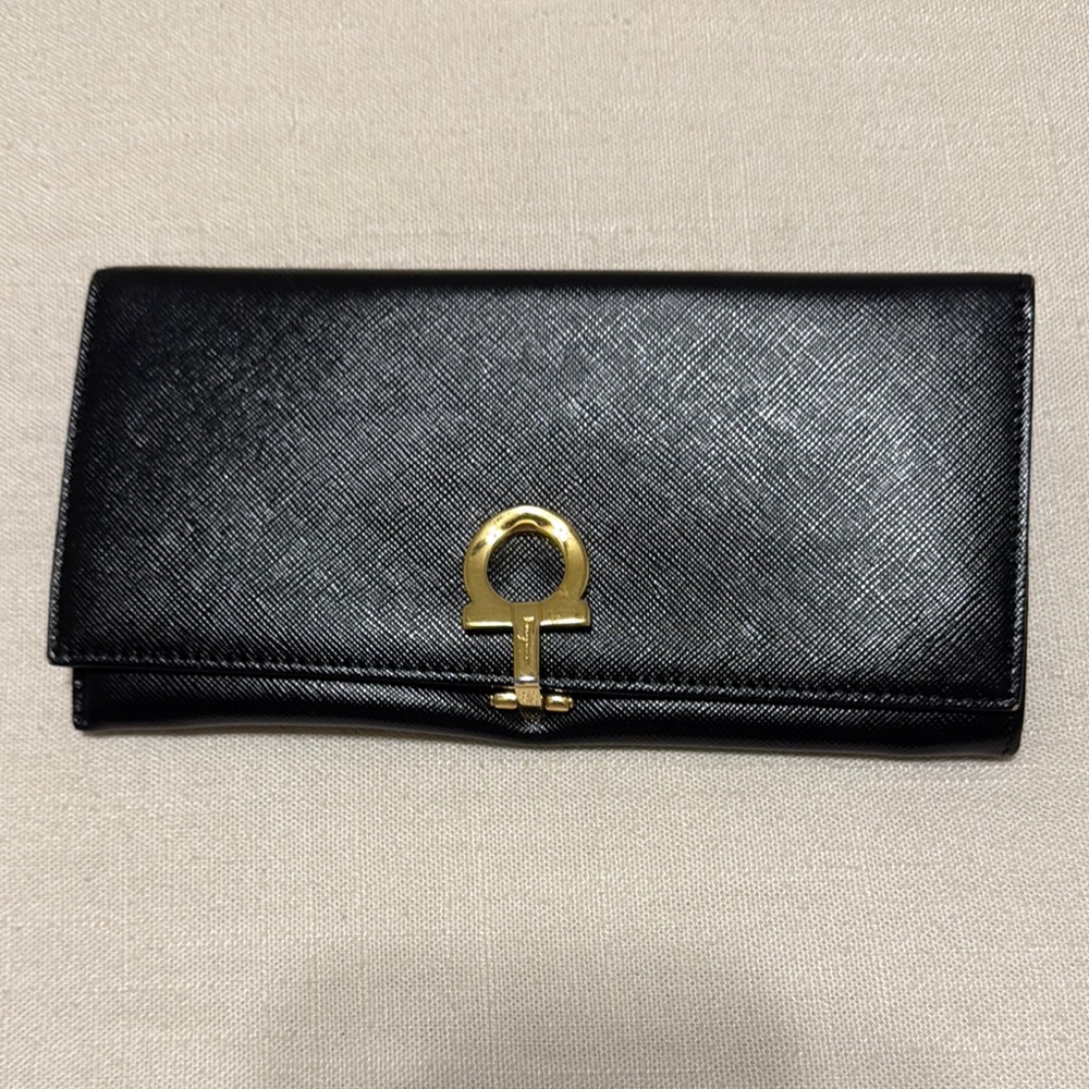 Authentic Salvatore Ferragamo Gancini Long Wallet – Black